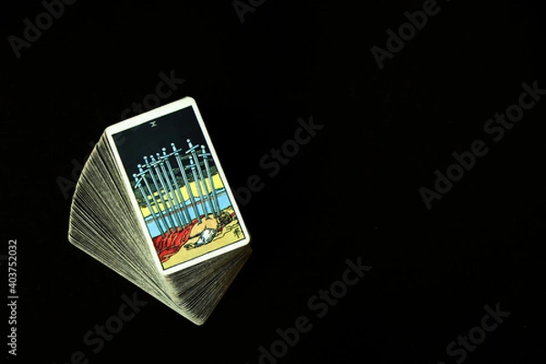 Fototapeta Ten swords Tarot cards With a black space on the left to write a message.
