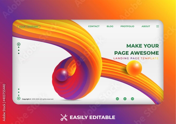 Obraz Morden abstract Landing page design template with 3d flow shapes. Applicable for the background.