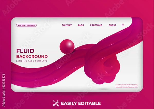 Obraz 3d pink color fluid background with landing page template design. 