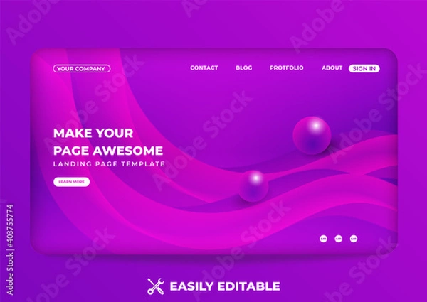 Obraz Fluid landing page layout. 3d flow shape abstract background