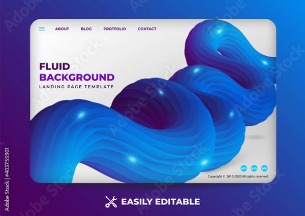 Obraz Creative Fluid landing page design template with 3d fluid shape