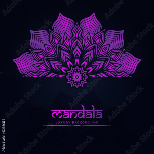 Obraz Gradient colorful mandala on black background. Mandala with floral patterns. Vector boho mandala in blue and purple colors.