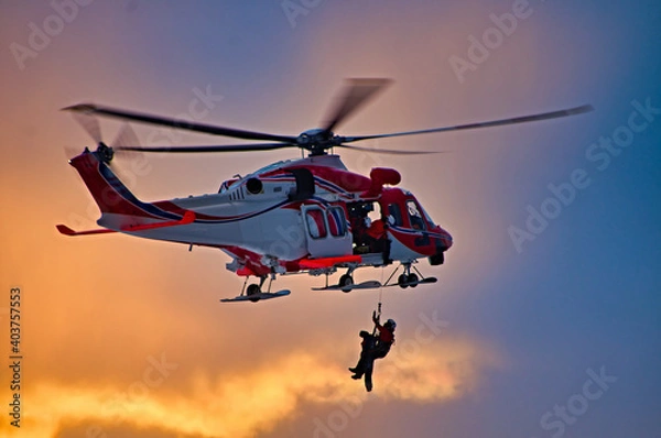 Fototapeta 防災ヘリ　救助訓練