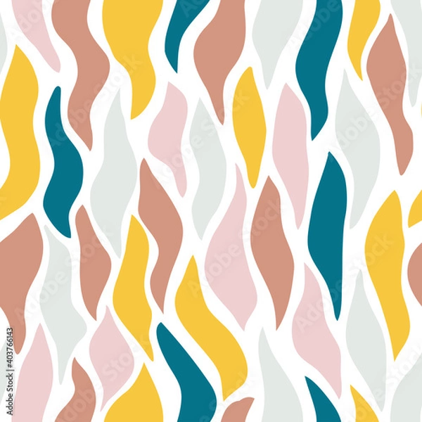 Fototapeta Retro leaves trendy colors vector seamless pattern. Festive, merry floral, herbs shapes background. Abstract texture  for wrapping, wallpaper, textile,  leaflet. Bright mosaic backdrop.