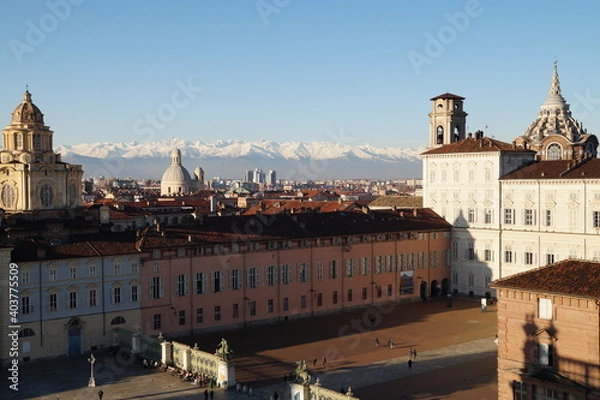 Fototapeta Italy, Turin: panoramic view of the Royal Palace