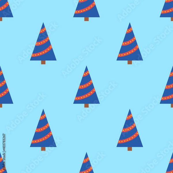 Obraz Vector seamless pattern of simple triangular Christmas tree as a symbol of happy New Year, happy Christmas celebration on blue background. Background for textiles, covers, packaging paper.Flat style