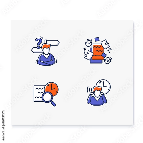 Obraz Focus mind color icon set. Pictograms collection for attention management, task and goal setting, mindfulness exercise, decision making and digital information detox. Isolated vector illustrations