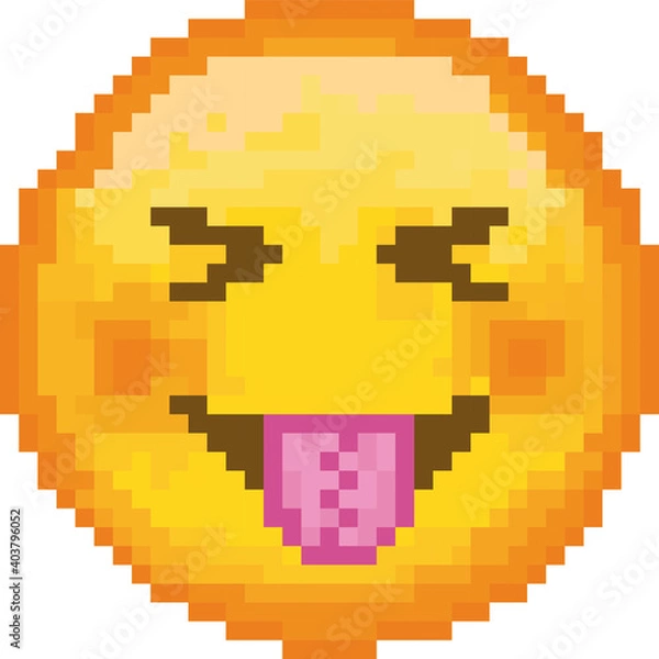 Fototapeta Pixel emoji. emoticon. Vector smiling face. Smiling face. Happy. Cute emoticon isolated on white background.