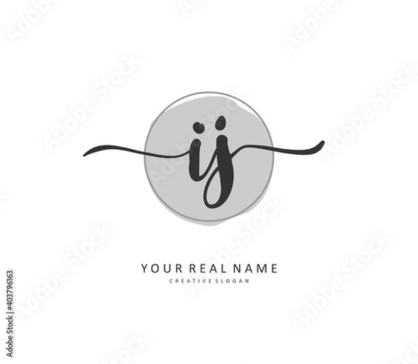 Fototapeta IJ Initial letter handwriting and signature logo. A concept handwriting initial logo with template element.
