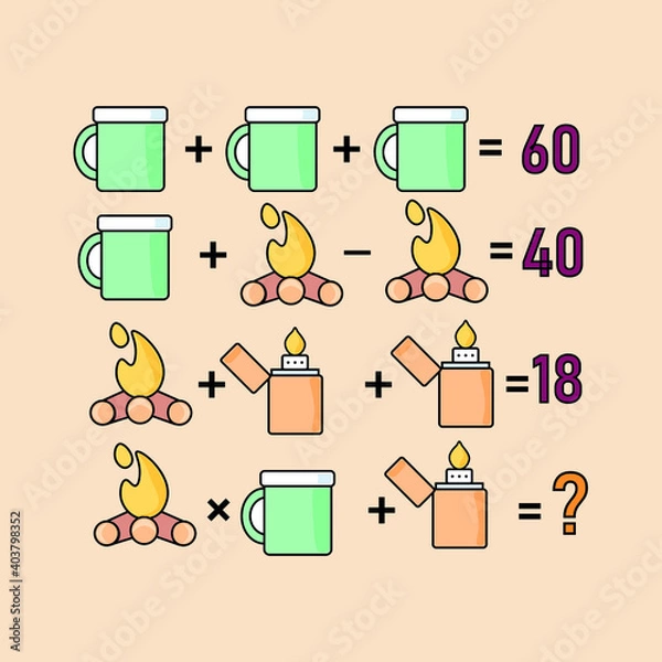 Fototapeta Mathematical riddle, educational game for children and adults, rebus.Riddle for the mind. Riddle with numbers. Vector. Mathematical rebus. Result. Crossword for social networks