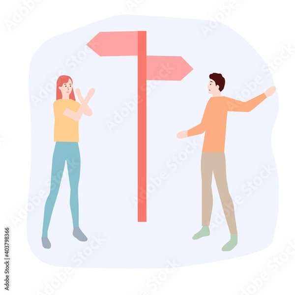 Obraz People think which direction to choose, vector graphics