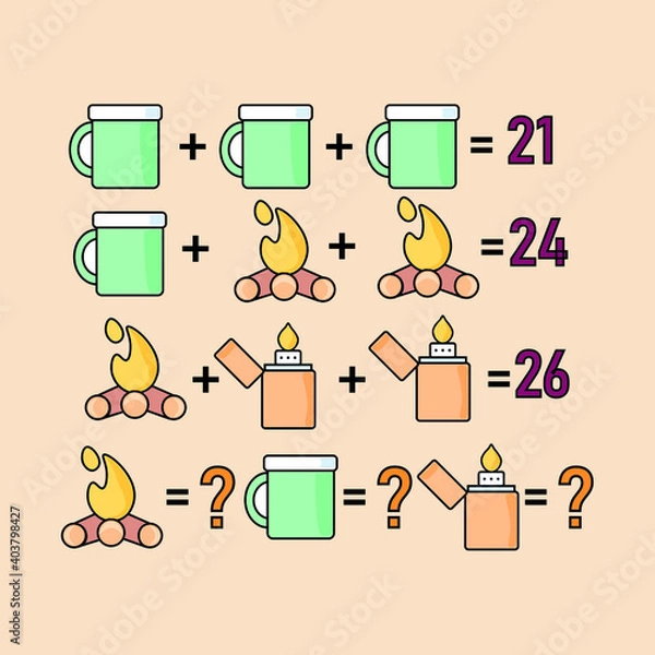 Fototapeta Mathematical riddle, educational game for children and adults, rebus.Riddle for the mind. Riddle with numbers. Vector. Mathematical rebus. Result. Crossword for social networks