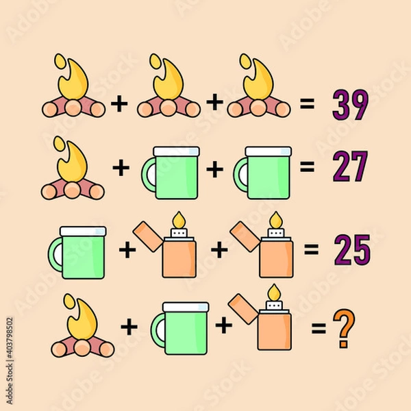 Fototapeta Mathematical riddle, educational game for children and adults, rebus.Riddle for the mind. Riddle with numbers. Vector. Mathematical rebus. Result. Crossword for social networks