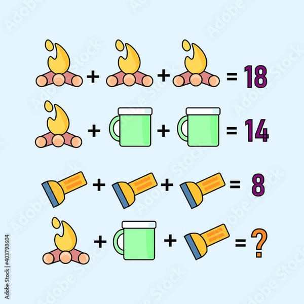 Fototapeta Mathematical riddle, educational game for children and adults, rebus.Riddle for the mind. Riddle with numbers. Vector. Mathematical rebus. Result. Crossword for social networks