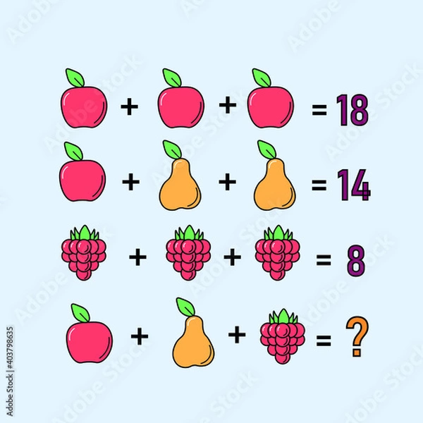 Fototapeta Mathematical riddle, educational game for children and adults, rebus.Riddle for the mind. Riddle with numbers. Vector. Mathematical rebus. Result. Crossword for social networks