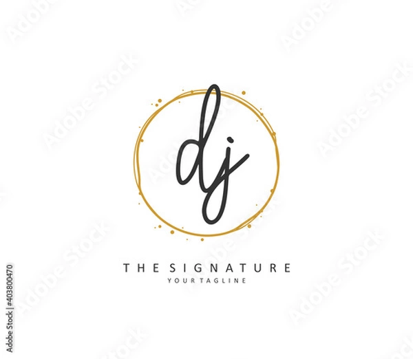 Fototapeta DJ Initial letter handwriting and signature logo. A concept handwriting initial logo with template element.