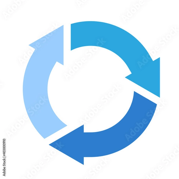 Fototapeta 丸く繋がった3つの矢印　青色系
