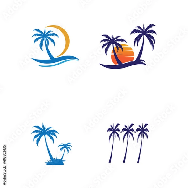 Fototapeta Set Palm tree summer logo template vector illustration