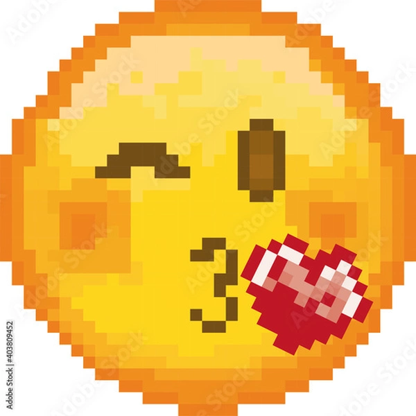 Fototapeta Pixel emoji. emoticon. Vector smiling face. Smiling face. Happy. Cute emoticon isolated on white background.