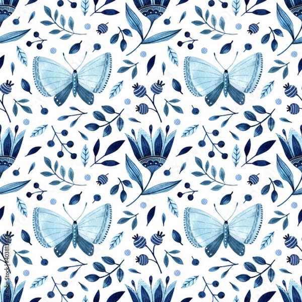 Obraz seamless floral pattern with butterflies