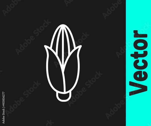 Fototapeta White line Corn icon isolated on black background. Vector Illustration.