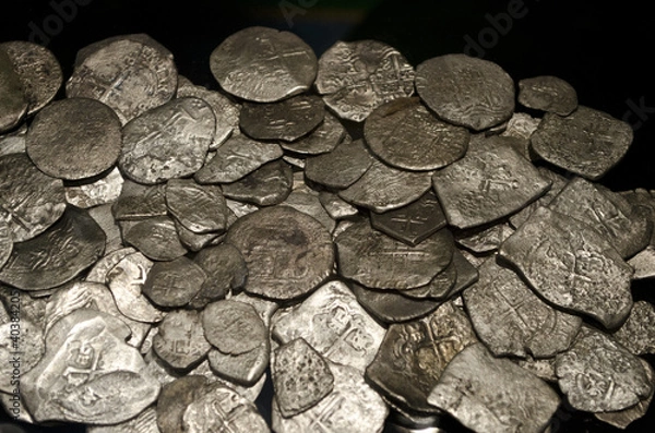 Fototapeta Ancient silver coins, treasure, money