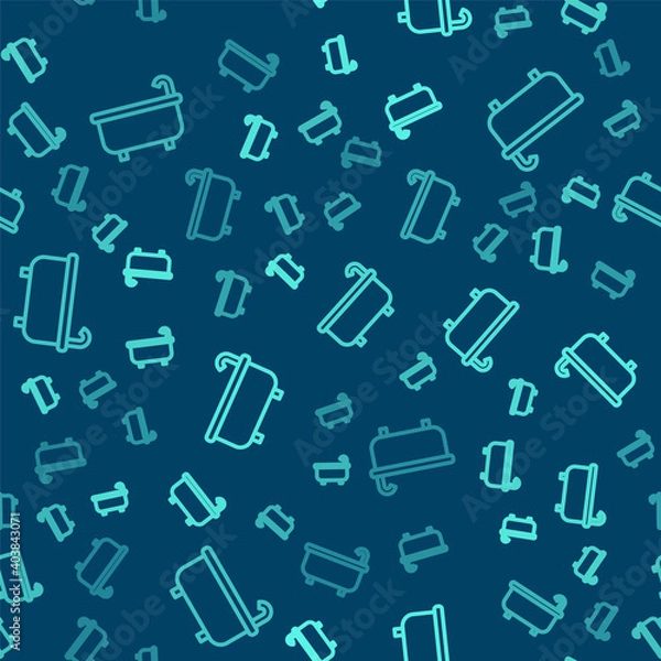 Fototapeta Green line Bathtub icon isolated seamless pattern on blue background. Vector.