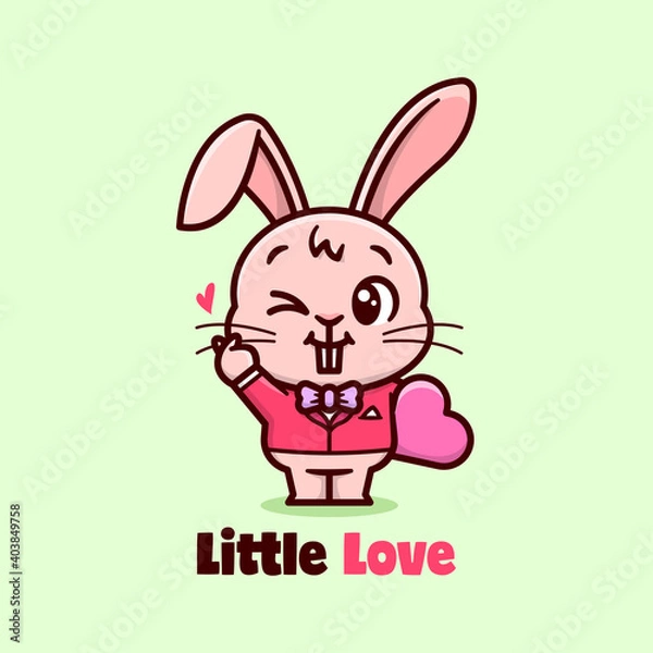 Fototapeta CUTE RABBIT WEARING RED SUIT AND BRING A HEART AND SMILLING 