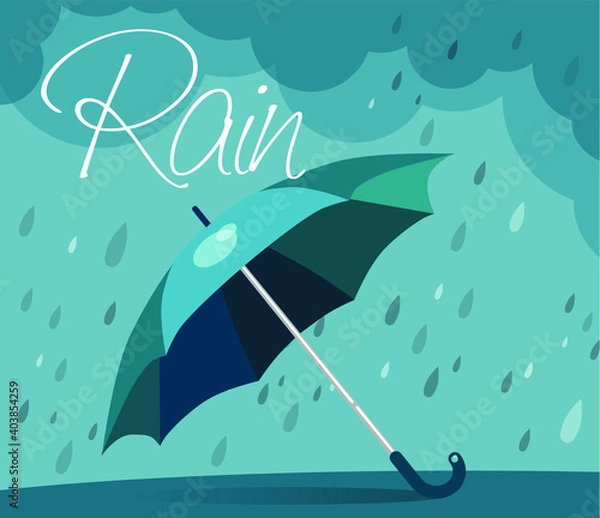 Fototapeta Umbrella, cloud, drop, rain. Flat vector illustration