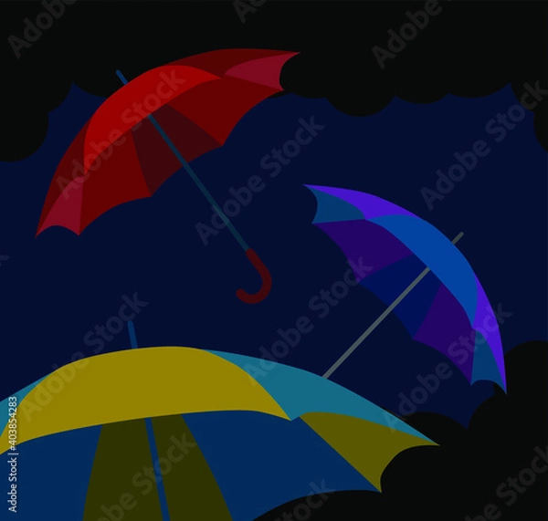 Fototapeta Umbrella, cloud, drop, rain. Flat vector illustration