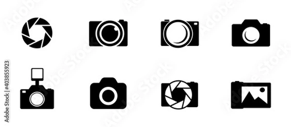 Obraz Photo and camera icon set. Icons of photography, image, photo gallery and photo camera. Diaphragm icon. image, photo gallery Vector illustration.