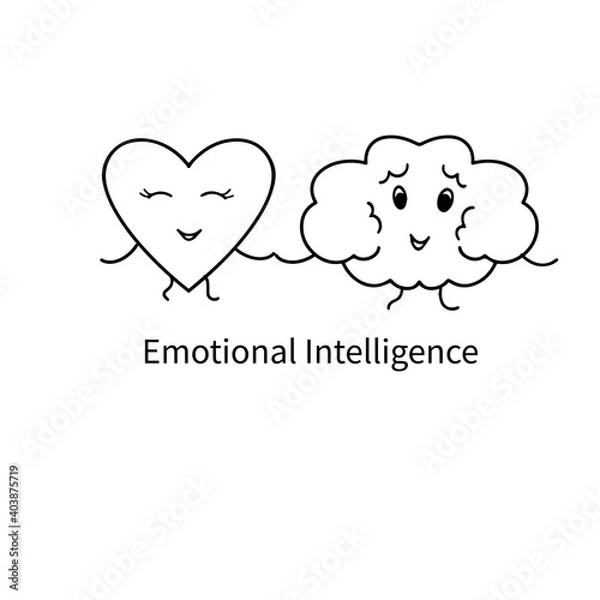 Obraz Cartoon illustration of friendly handshake and flying between brain and heart, EQ