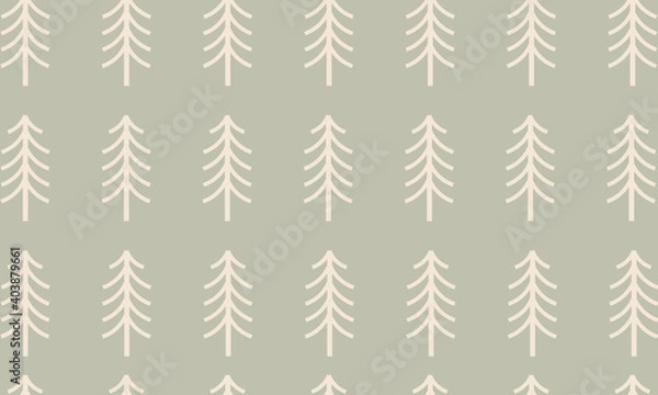Fototapeta Seamless background forest tree banner. Gender neutral baby border pattern. Simple whimsical minimal earthy 2 tone color. Kids nursery edging or boho camping fashion ribbon trim.
