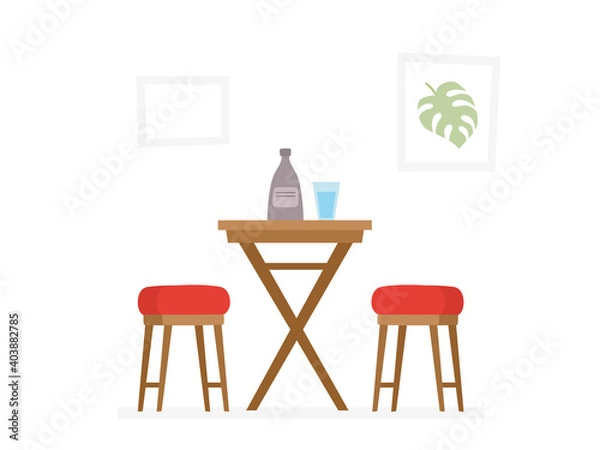 Fototapeta Dining table and red chairs isolated on white