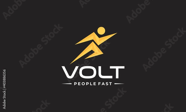 Obraz Yellow Decorative Volt lightning bolt people fast logo design template