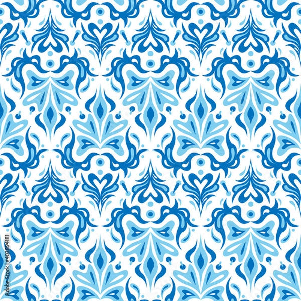 Obraz Damask seamless pattern. Vintage blue floral seamless background. Pattern for textile, fabric and wallpaper