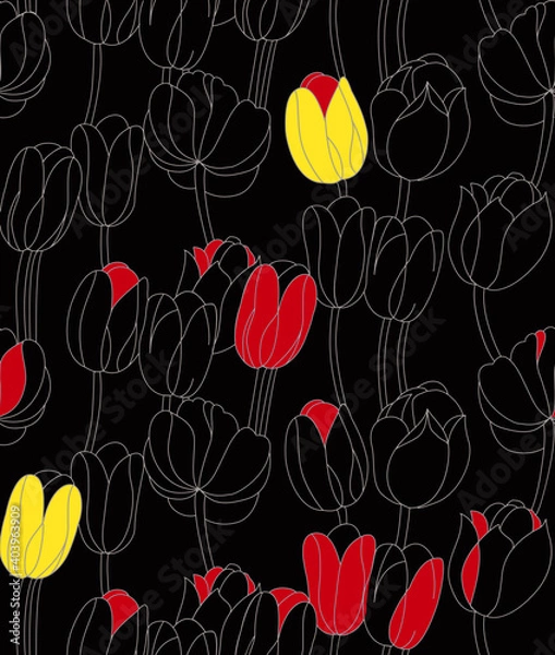 Fototapeta seamless pattern with red tulips