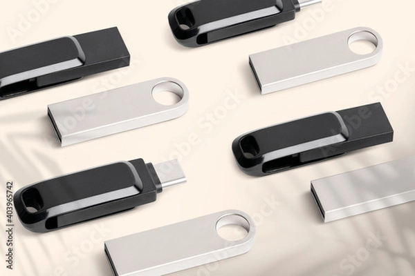 Fototapeta USB flash drive mockup set technology data storage device