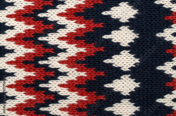 Obraz Wool hand knit pattern. Colored wool knitting texture background. Knitted wool sweater