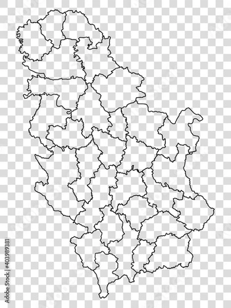 Fototapeta Blank map of Serbia. Districts Republic of Serbia map. High detailed vector map Serbia on transparent background for your web site design, app, UI. EPS10. 