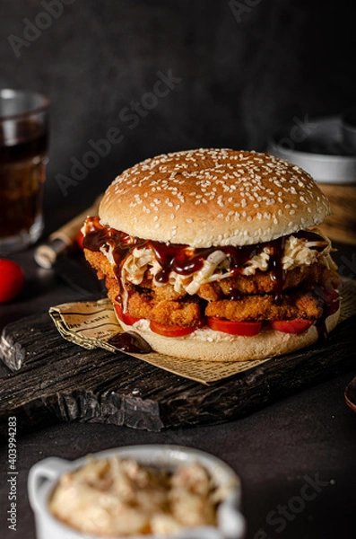 Obraz Homemade burger with chicken schnitzel