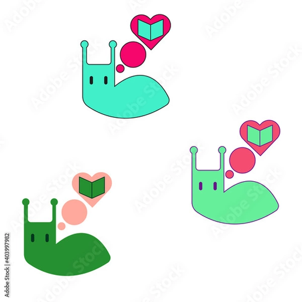 Fototapeta vector bookworm logo. love of reading and books. a bright illustration for book lovers. a symbol for those who like to read.