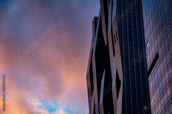 Fototapeta Close up of the facade of the "Danube City" and the "Tech Gate" Tower in the financial district in Vienna, Austria