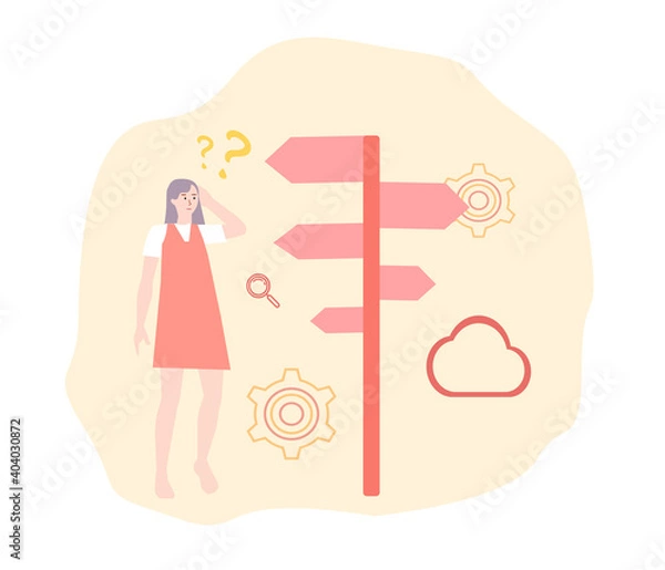 Obraz The girl wonders which direction to choose, vector graphics