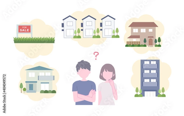 Fototapeta 住宅購入について悩む夫婦のイラスト