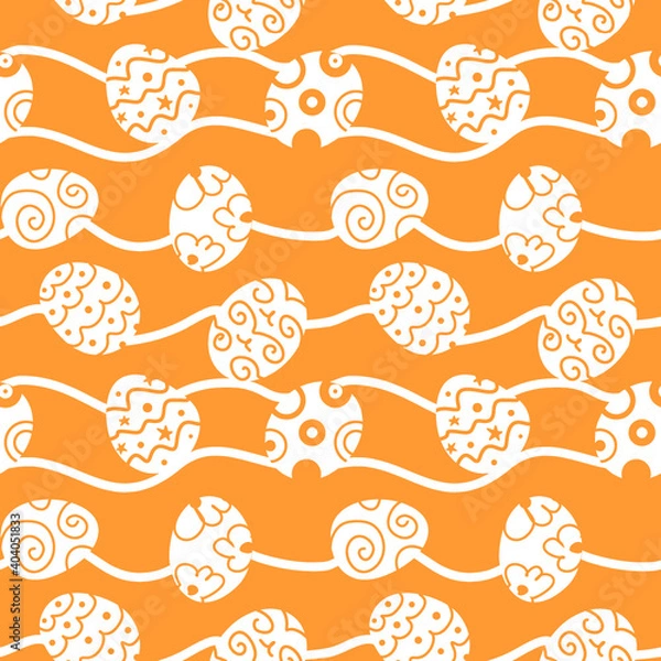 Fototapeta Easter eggs on a wavy background. Seamless pattern, one color, vector.