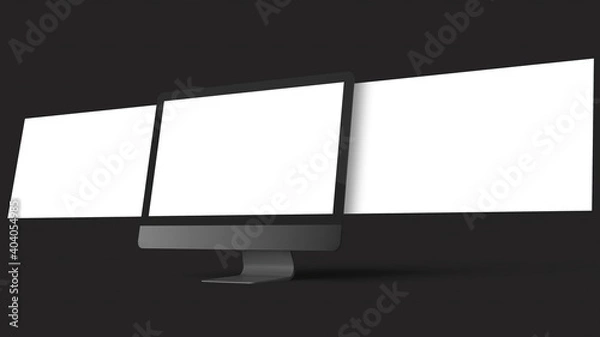 Obraz Black Desktop Computer Mockup With Multiple Floating Screens