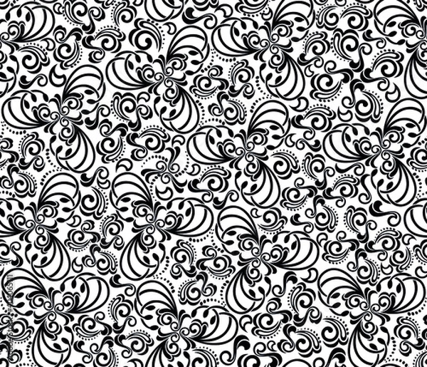 Fototapeta Seamless white background with black pattern in baroque style. Vector retro illustration. Ideal for printing on fabric or paper for wallpapers, textile, wrapping.
