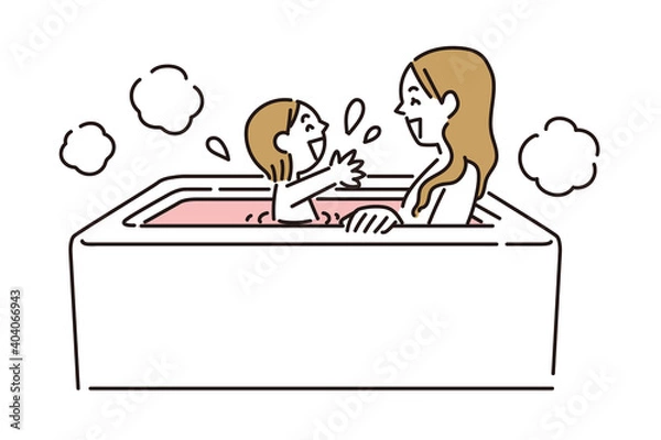 Obraz お風呂の中で母親と楽しく話をする女の子