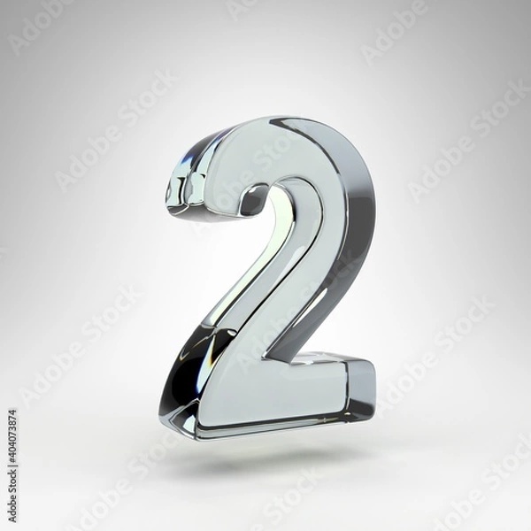 Fototapeta Number 2 on white background. Camera lens transparent glass 3D rendered number with dispersion.